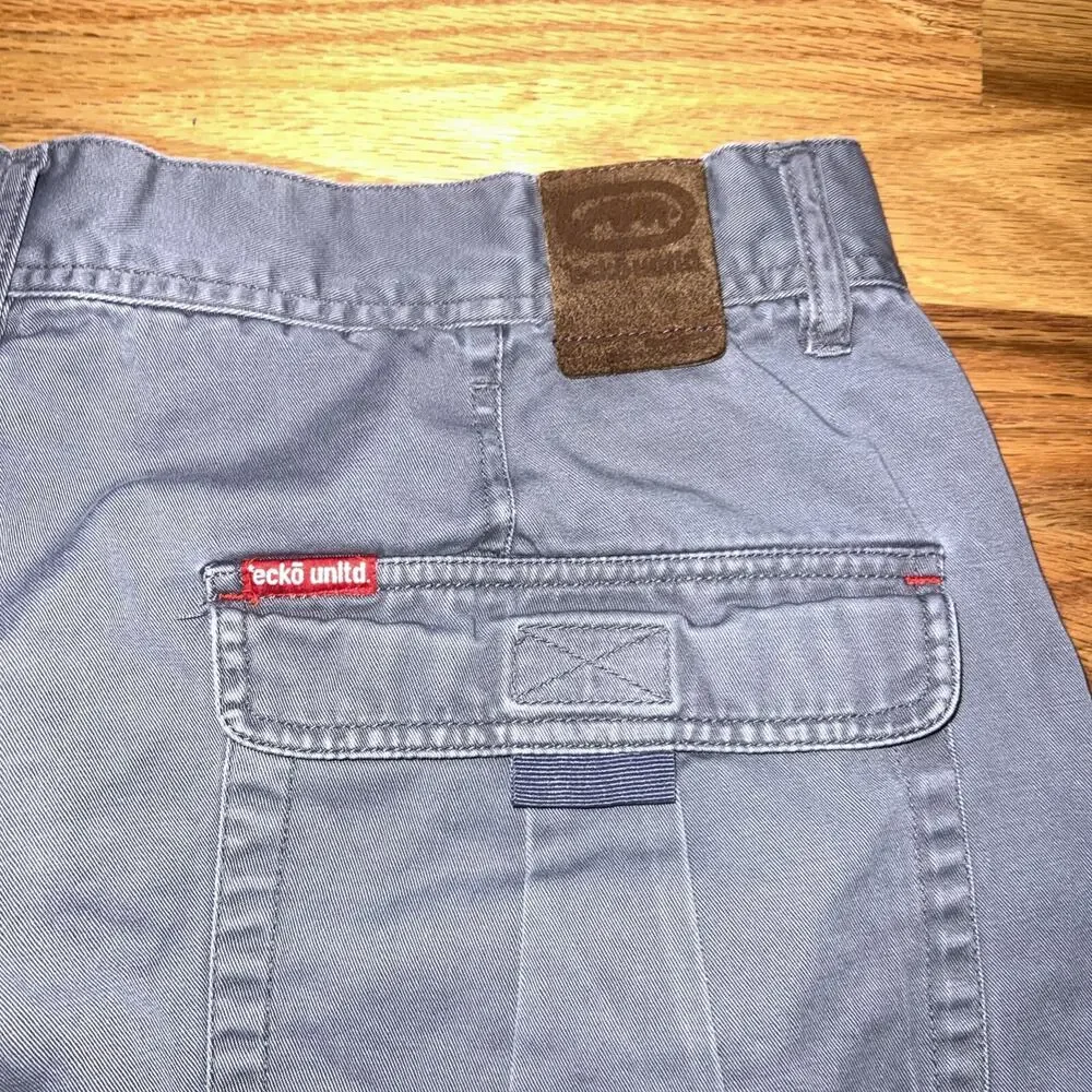Ecko Unltd Shorts Mens 34 Gray Cargo Baggy Streetwear Hip Hop Wide Leg 90s Vtg